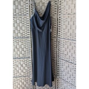 DKNY Midi Dress Navy Blue Beaded Sparkly Strap‎ Cowl Neck Sz 8 Wedding Cocktail